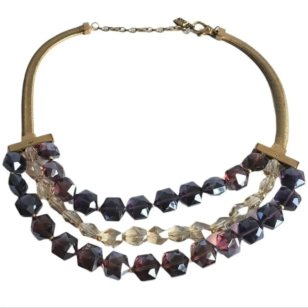 Vintage Kenneth Cole‎ Necklace Gold Tone Faceted Amethyst Purple Crystal Beads